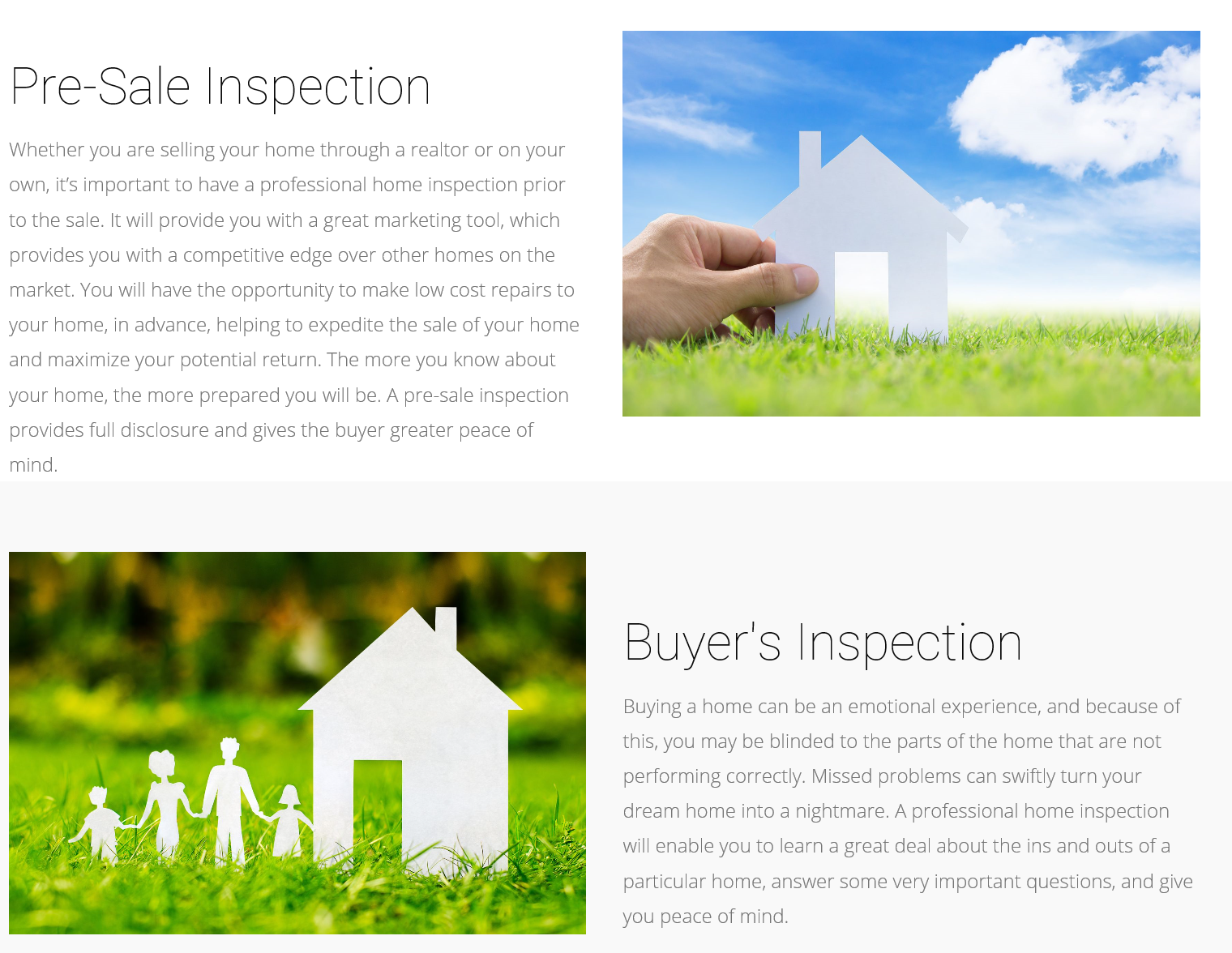 Pre-Sale Inspection and Buyer's Inspection images with descriptive text.